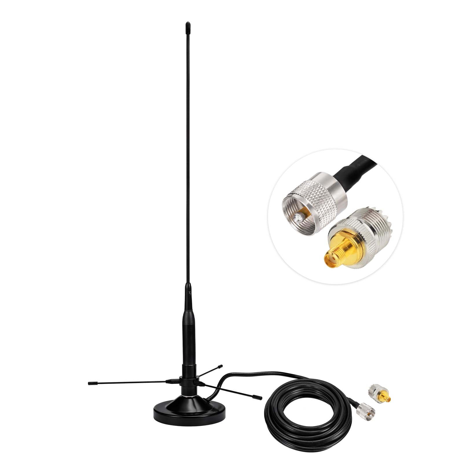 Bingfu Dual Band VHF UHF Mobile Ham Radio Antenna 136-174MHz 400-470MHz with Magnetic Base - Soft Whip Antenna with PL259 Male Connector for Car, Amateur, Marine VHF Radio - Perfect for Off-Road, Emergency Communication & Long-Distance Driving