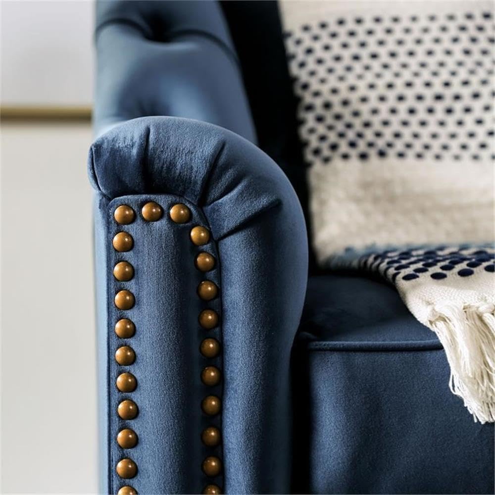 Furniture of America Tidi Transitional Fabric Tufted Loveseat in Blue - Stylish Sofa for Living Room, Office & Small Spaces