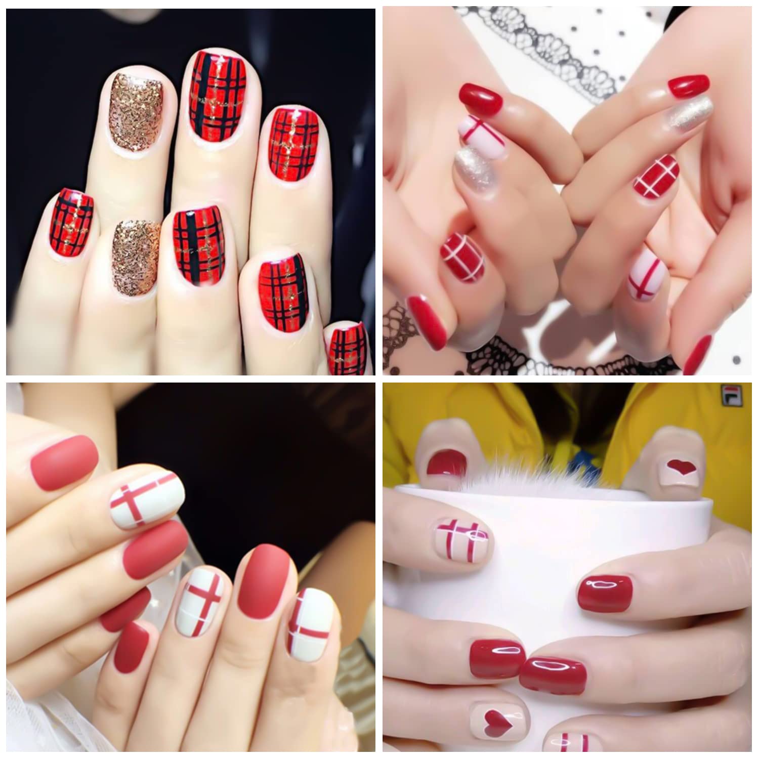 16 Sheets Red Plaid Nail Polish Strips for Women - Self-Adhesive Nail Wraps, Gel Nail Stickers with Nail File - Perfect for DIY Manicures at Home, Parties & Special Occasions