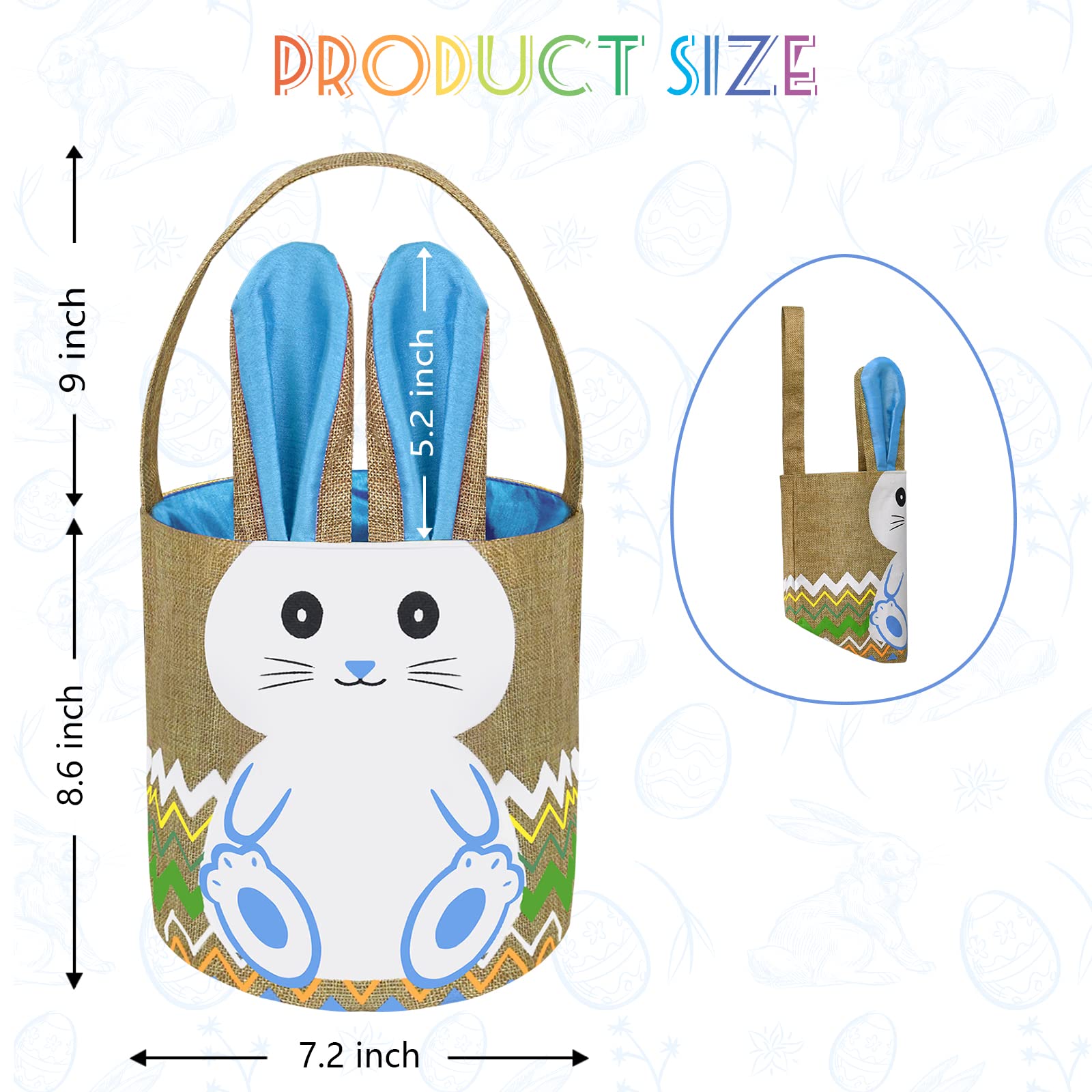 Personalized Easter Basket with Cute Blue Bunny Ears - Empty Linen Easter Gift Basket for Kids, Boys & Girls - Perfect for Easter Egg Hunts, Party Favors & Spring Celebrations