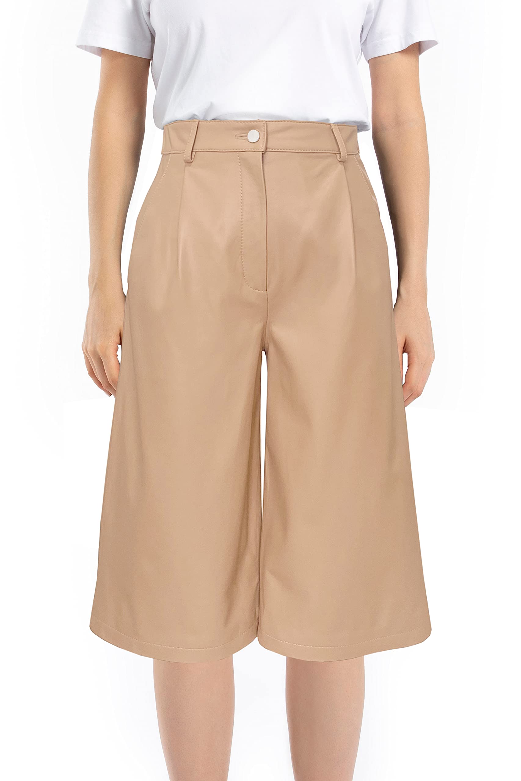 Women's High Waisted Leather Bermuda Shorts - Wide Leg Casual Black Shorts for Women | Perfect for Summer Outfits, Night Out & Street Style Fashion