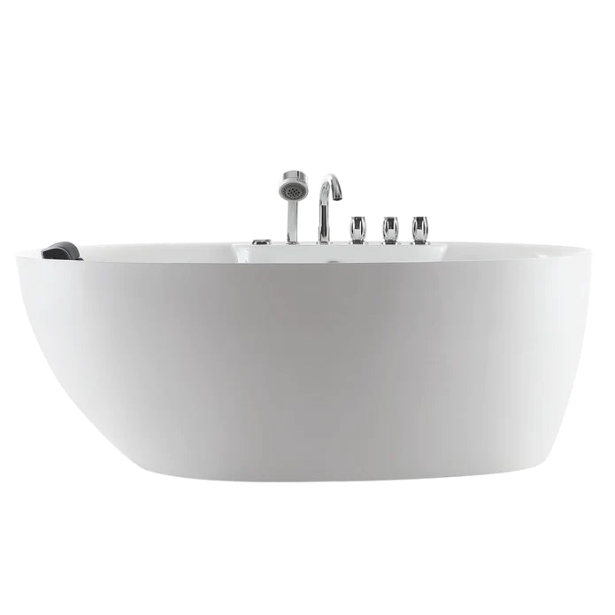 Empava 59-Inch White Acrylic Oval Freestanding Jetted Bathtub with Massage Jets - Spa Luxury for Master Bathroom & Relaxation (Model 59AIS12)