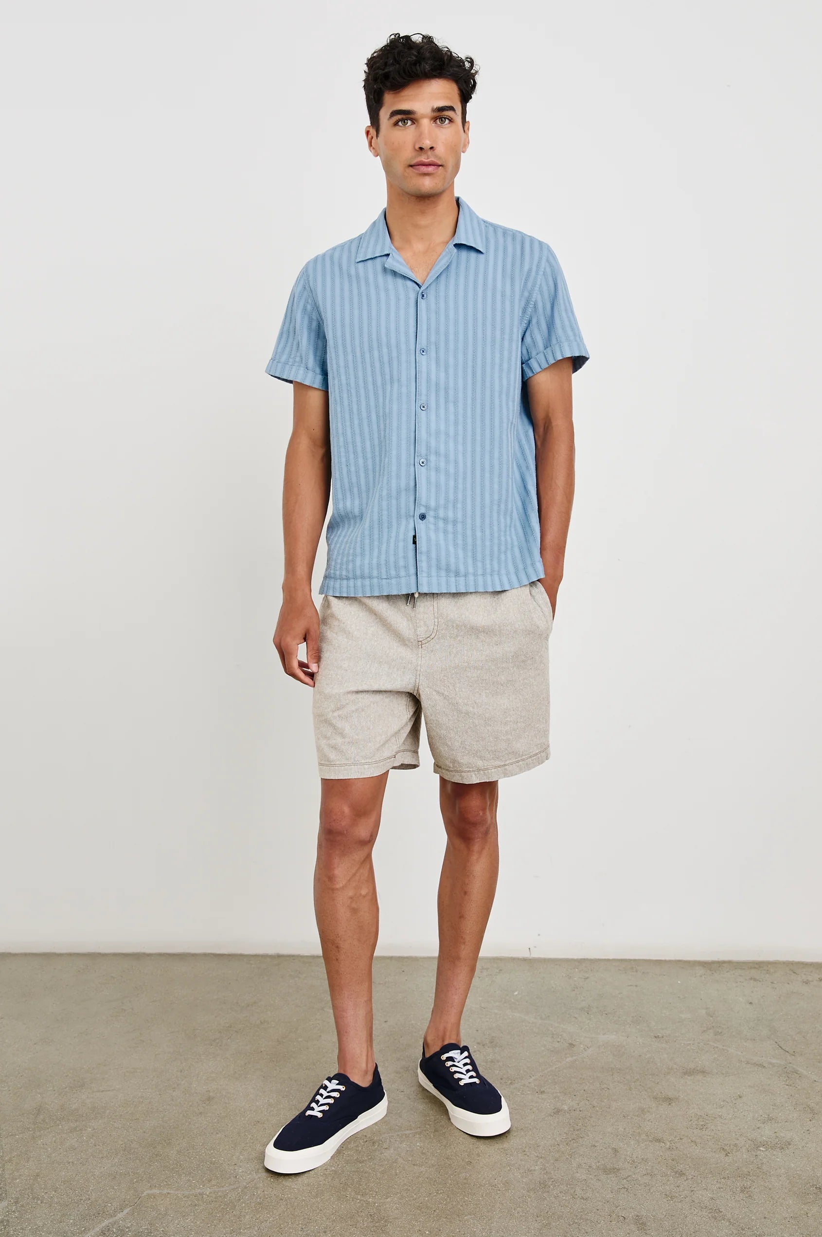 Sinclair Faded Tonal Stripe Short Sleeve Shirt for Men - Casual Summer Button Down Top for Beach, Office & Outdoor Activities