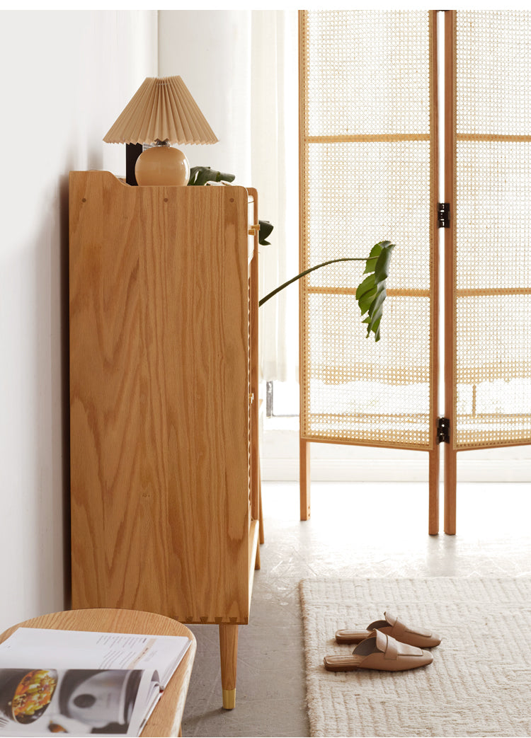 Modern Oak Solid Wood Shoe Storage Cabinet - Nordic Style Entryway Organizer for Shoes, Boots & Accessories | Perfect for Hallway, Living Room & Bedroom Closet