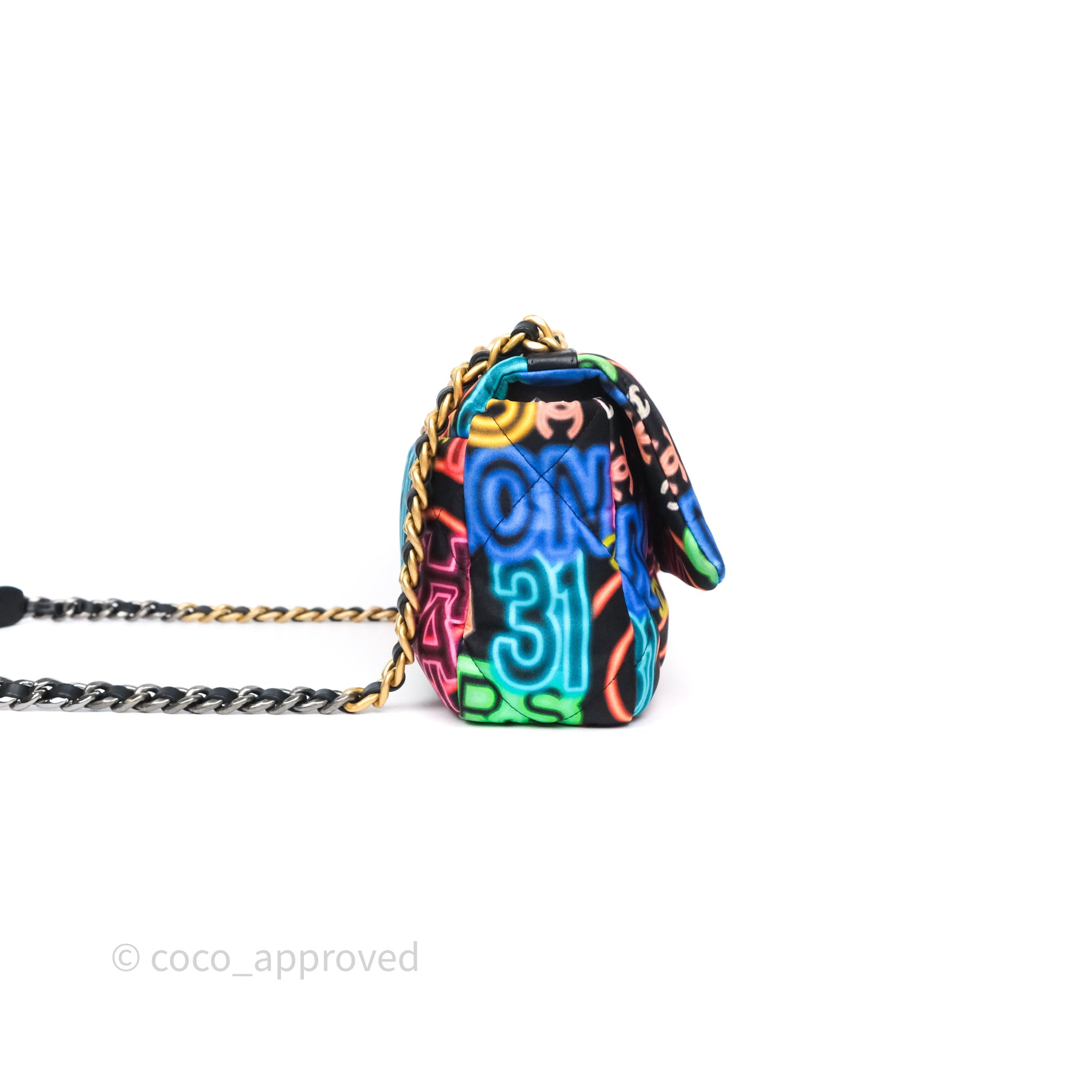 Chanel 19 Small Handbag Black Multicolor Fabric Printed Mixed Hardware - Luxury Designer Crossbody Bag for Women, Perfect for Date Night & Evening Events