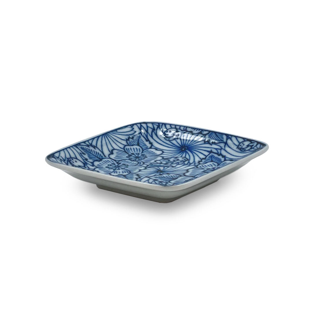 Blue Sakura Motif Soy Sauce Dish - 3.5 x 3.5 Inch Japanese Ceramic Dipping Bowl for Sushi, Dumplings & Asian Cuisine - Elegant Tableware for Restaurants & Home Dining