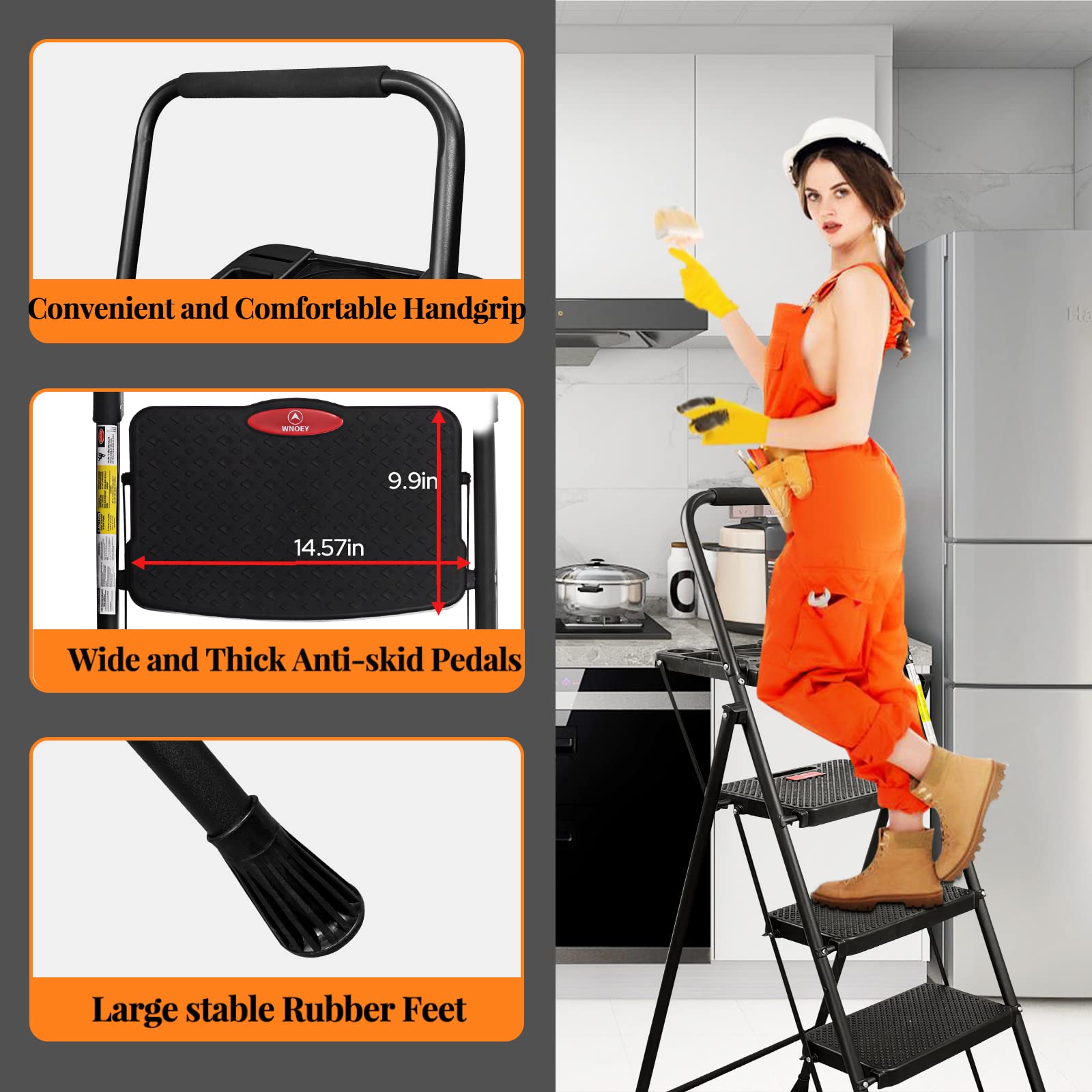 4 Step Ladder with Tool Platform - 500lbs Capacity Folding Step Stool, Wide Anti-Slip Pedal & Lightweight Steel Frame for Home, Garage & Workshop - Portable Black Step Ladder for Adults (Ideal for Painting, Shelving & DIY Projects)