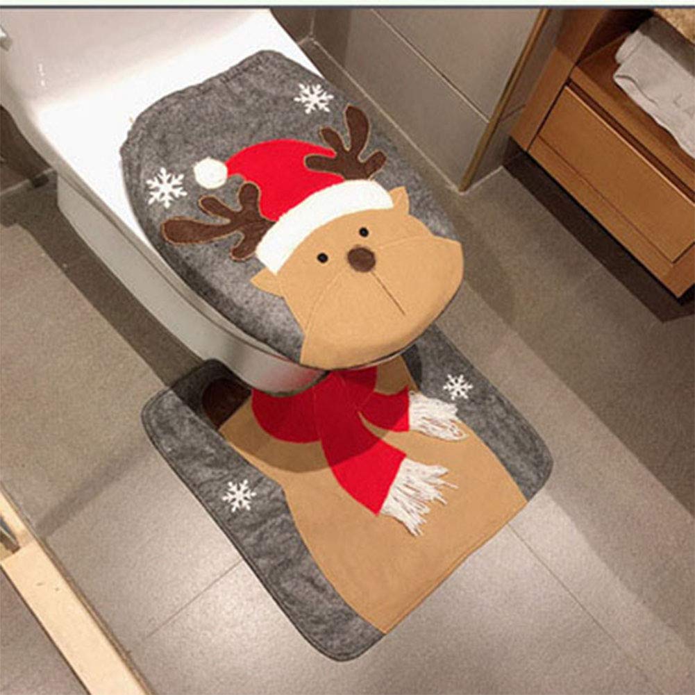Christmas Toilet Seat Cover and Bath Mat Set - Snowman Santa Deer Design, Red Holiday Bathroom Decor for Xmas Party & Home Festive Accessories | Perfect for Holiday Gatherings, Family Celebrations & Festive Bathroom Upgrades