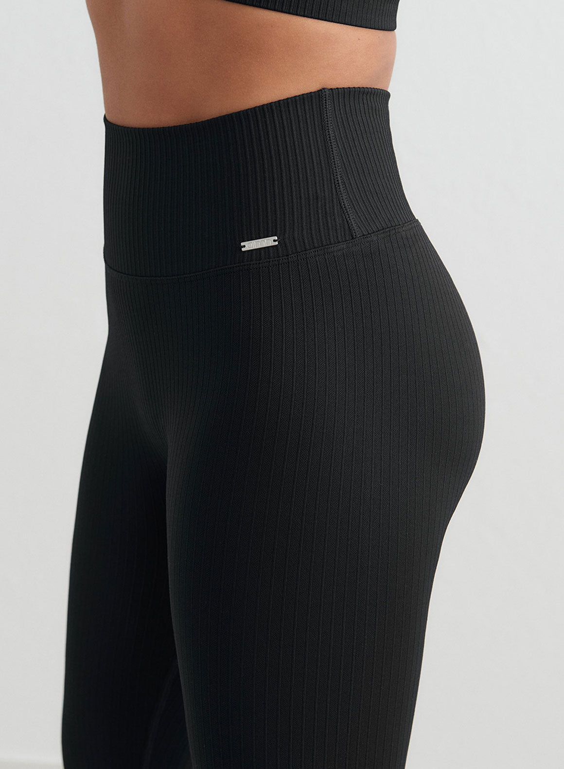Black Ribbed Seamless Tights for Women - High Waist Yoga Pants, Stretchy Workout Leggings - Perfect for Gym, Running, Lounge & Everyday Wear
