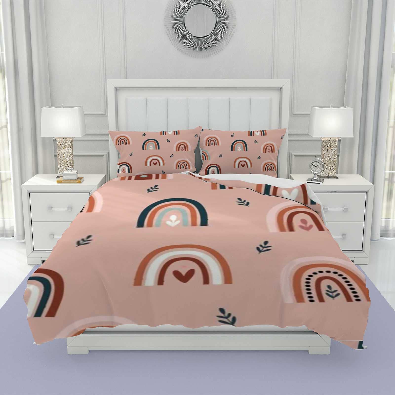 CHIGUA 3-Piece Polyester Duvet Cover Set with 2 Pillow Shams - Ultra Soft Machine Washable Bedding for King Size Bed | Boho Chic Rainbow Design for Bedroom & Hotel Use