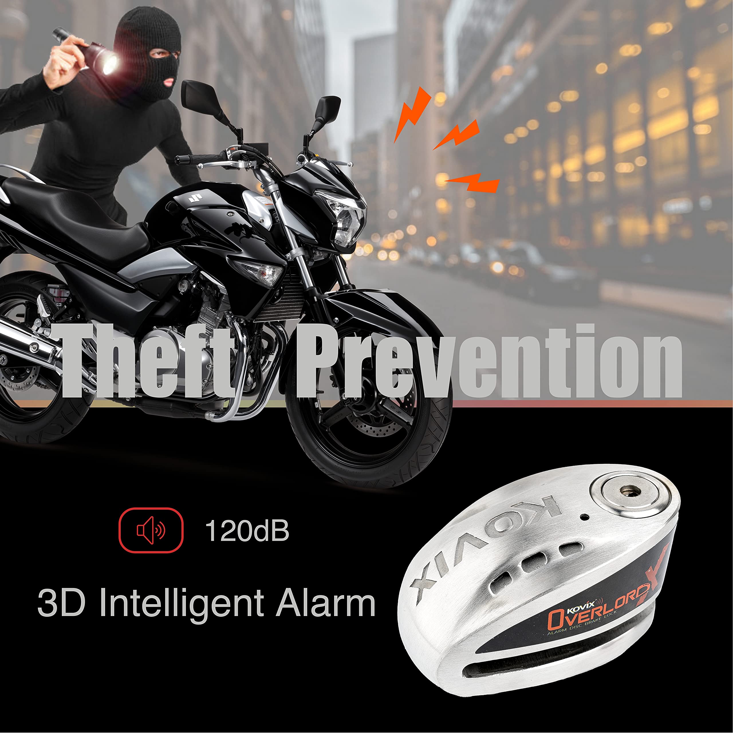 120dB Heavy-Duty Motorcycle Alarm Disc Lock - 14mm Stainless Steel Anti-Theft Security Wheel Lock with Smart ON/OFF Alarm for Brake Rotor | Perfect for Outdoor Parking, Travel Security & Theft Prevention