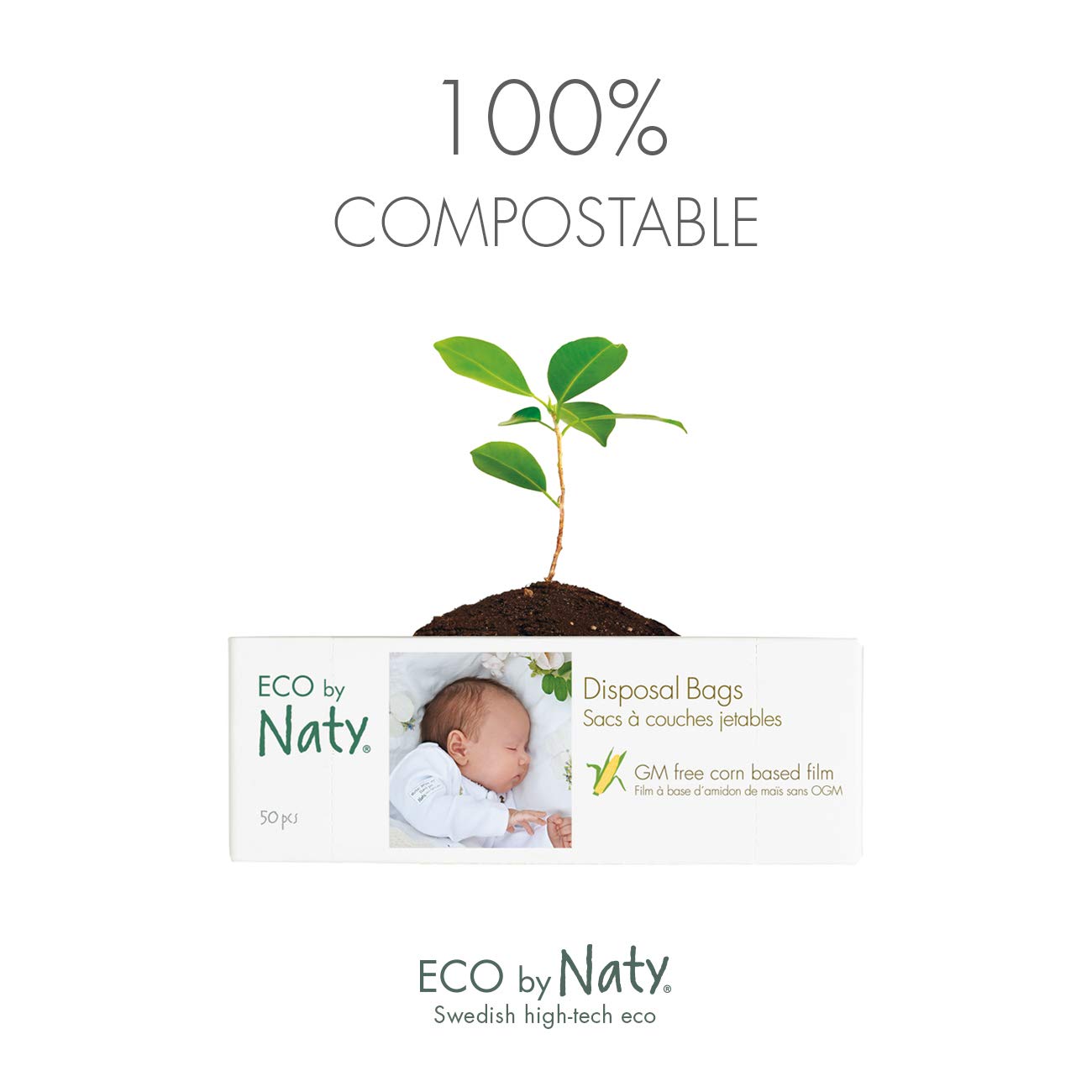 Eco-Friendly Naty Diaper Disposal Bags - 50 Count Biodegradable Baby Waste Bags for Diaper Changing, Travel & On-The-Go Parenting