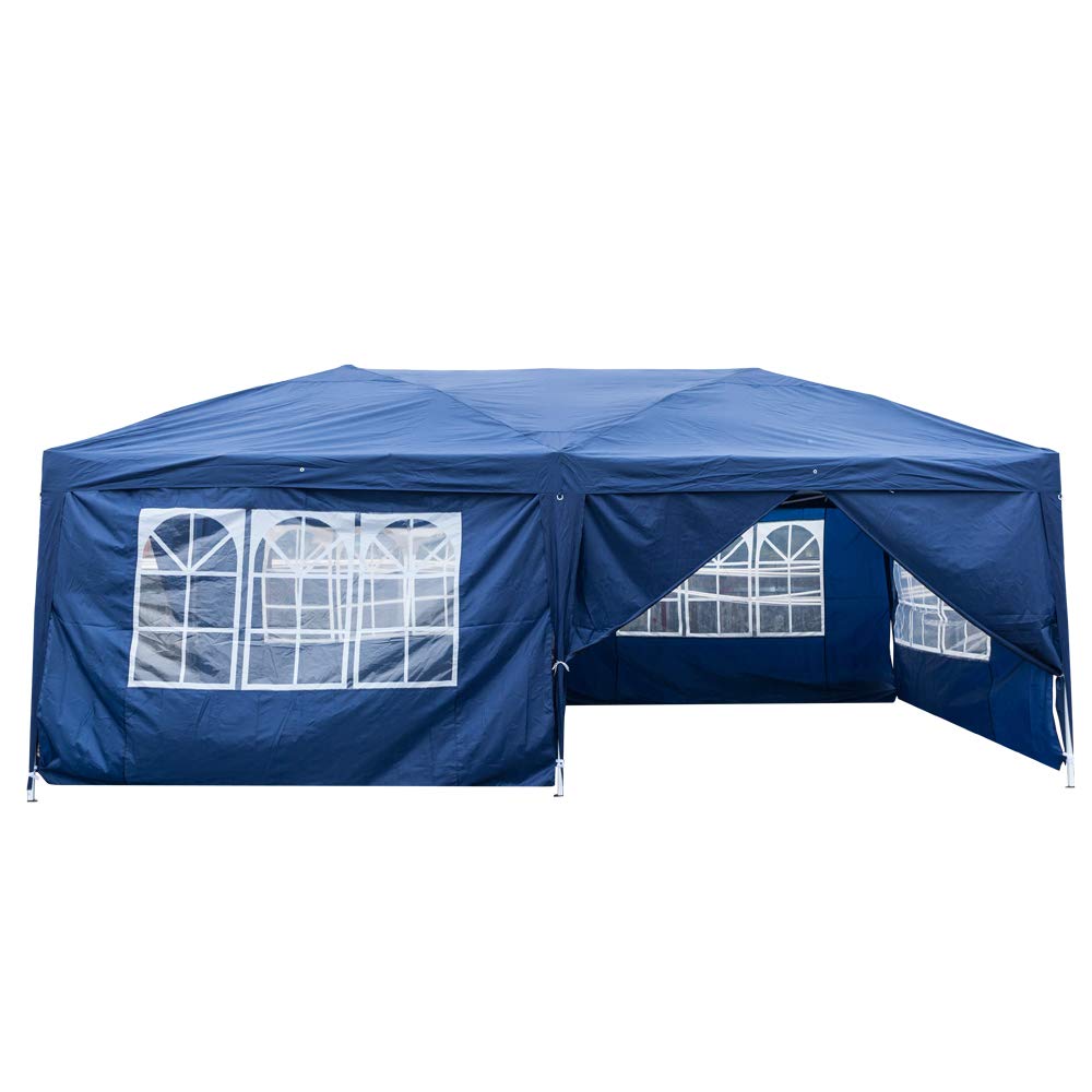 20' x 10' RIHUI Pop Up Canopy Tent - Commercial Instant Shelter Gazebo with 6 Removable Doors & 4 Windows - Perfect for Outdoor Parties, Events, Camping and Backyard Gatherings (Blue)