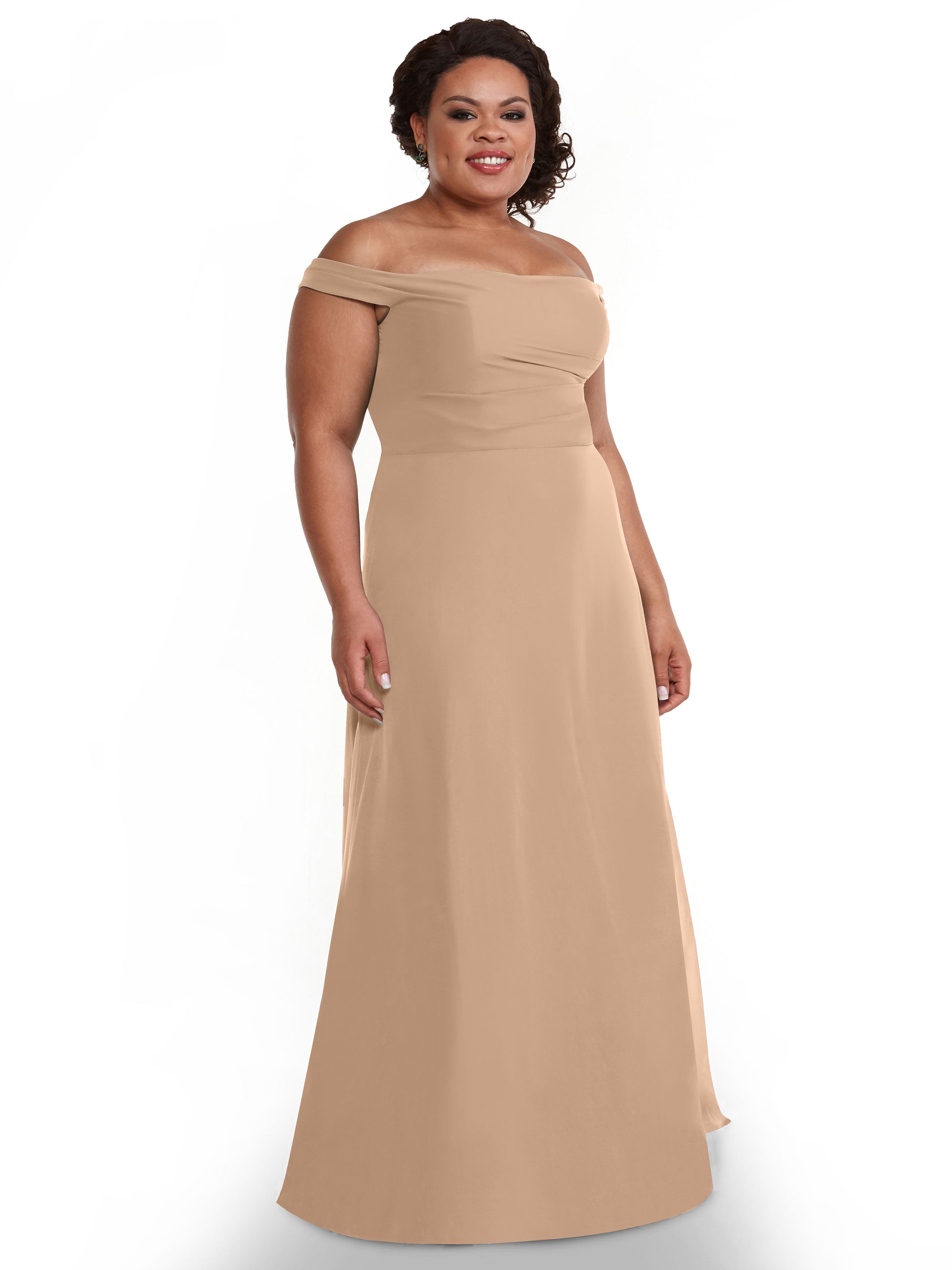 Elegant Off-The-Shoulder Chiffon Bridesmaid Dress with Straight Neckline - Perfect for Weddings, Formal Events & Evening Parties