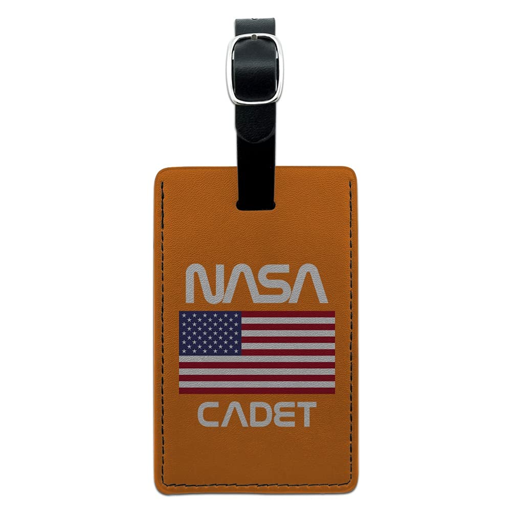 American Flag Leather Luggage Tag - Rectangle Cadet Style Suitcase ID Tag for Travel & Carry-On Bags | Perfect for Business Trips, Vacations & Gift Giving