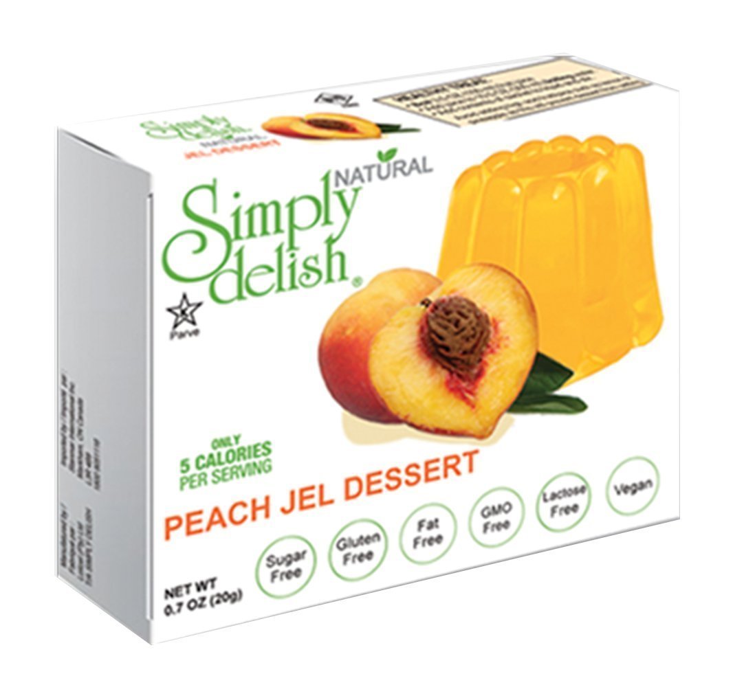 Simply Delish Natural Peach Jel Dessert - Sugar Free, Non-GMO, Gluten Free, Fat Free, Vegan, Keto Friendly - 0.7 oz (Pack of 6) | Healthy Snack for Weight Loss, Diabetic Diet & Kids Lunch Box Treats