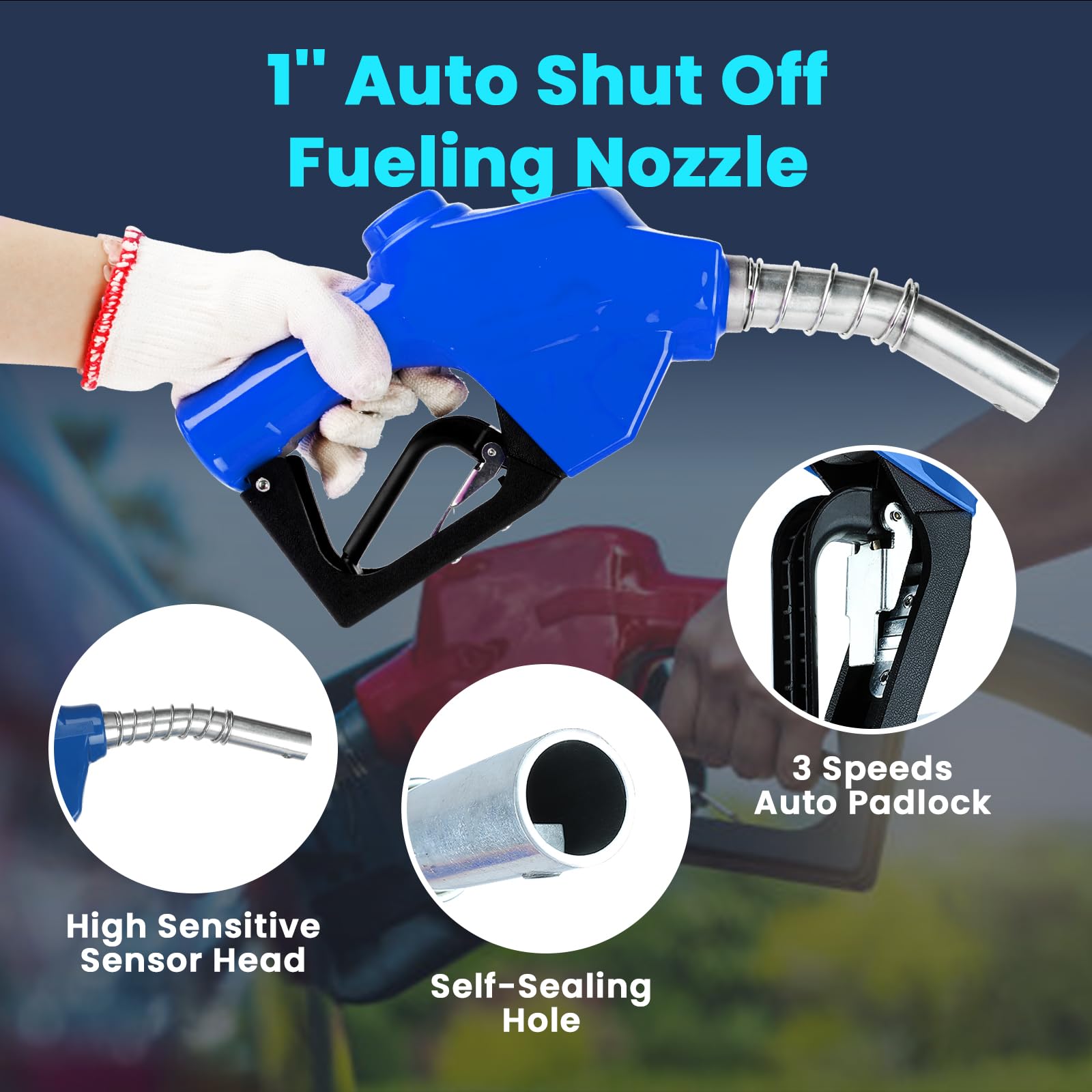 Heavy Duty 1 Inch x 51ft Retractable Diesel Fuel Hose Reel - 300 PSI Spring Driven Auto Rewind with Swivel & Refueling Nozzle - Industrial Grade for Aircraft, Ships, Vehicles & Fuel Tanks (Blue) - Perfect for Gas Stations, Construction Sites & Marine Applications