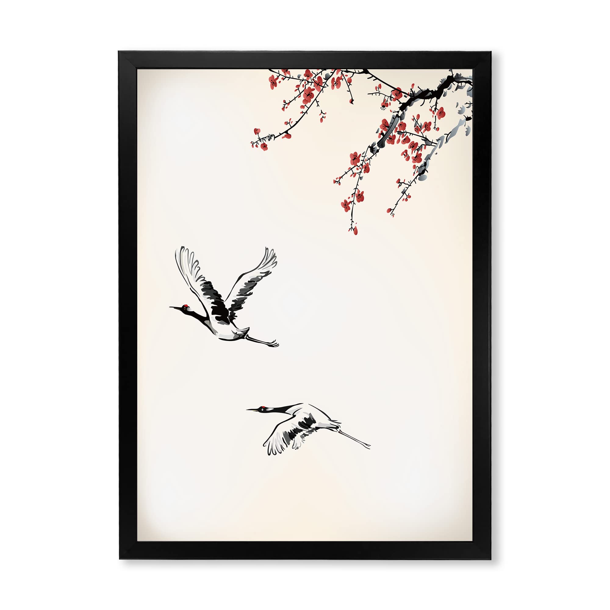 DesignQ Sweet Winter Birds Traditional Framed Wall Art - Hand-Painted Canvas Home Decor for Living Room, Bedroom & Office - Perfect Christmas Gift & Seasonal Holiday Decoration
