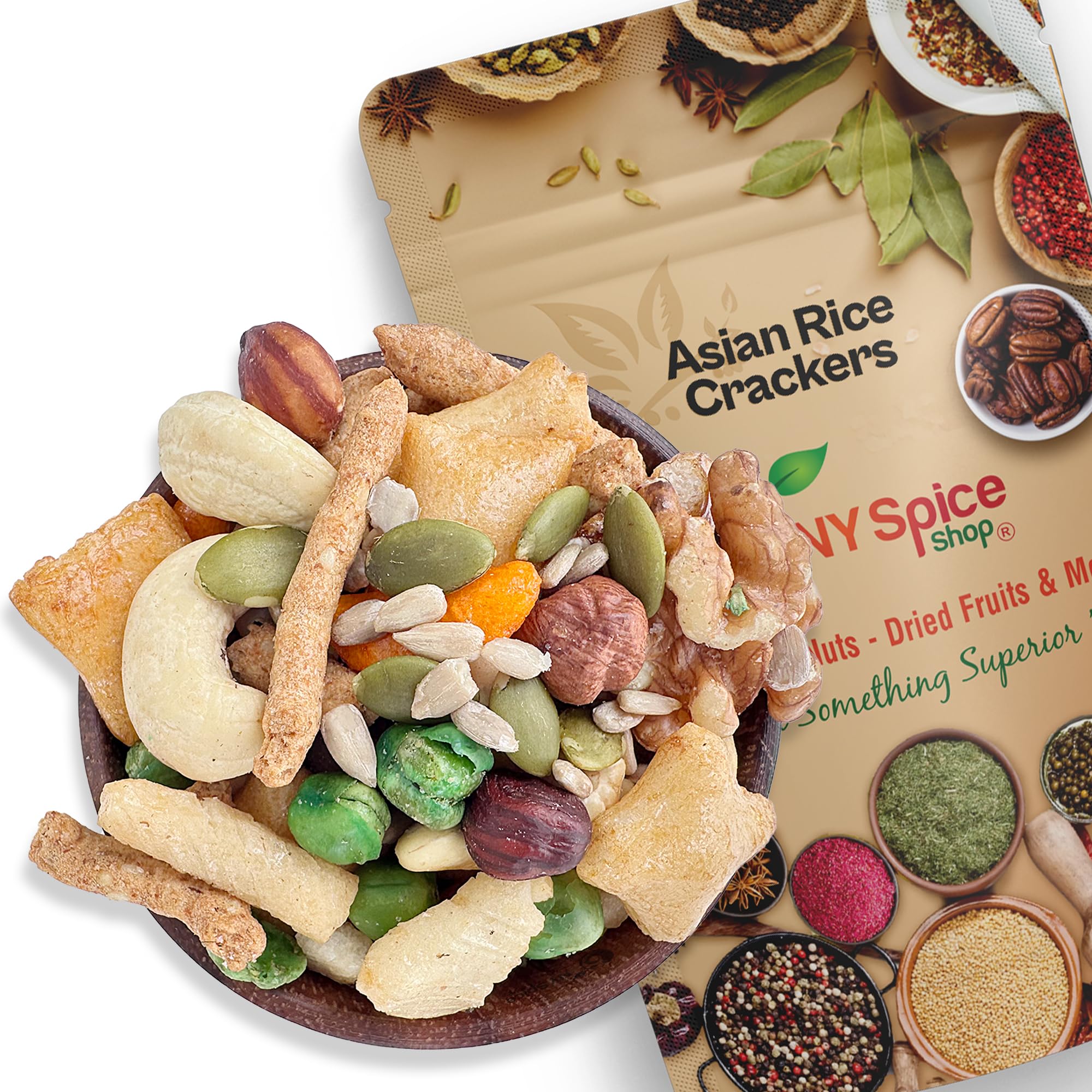 NY Spice Shop Asian Rice Crackers - 1 Pound Crunchy & Spicy Rice Snacks - Natural Mixed Rice Crackers with No Artificial Colors - Perfect for Parties, Snacking & Asian Cuisine