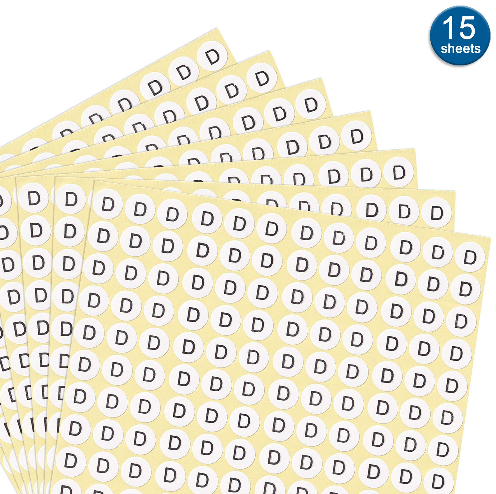 DealzEpic - Letter D Alphabet Stickers - Small Round Self-Adhesive Paper Labels (15 Sheets) - Perfect for Scrapbooking, DIY Crafts, and Organizing
