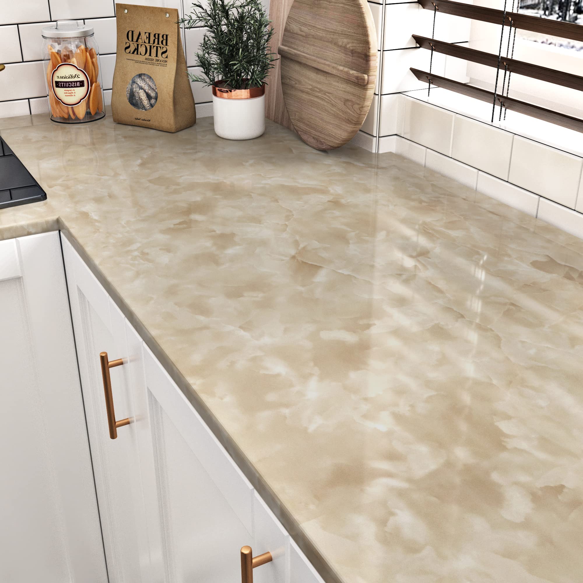 Waterproof White Marble Contact Paper - Peel and Stick Countertop Cover, Oil Resistant & Easy to Clean - 15.8
