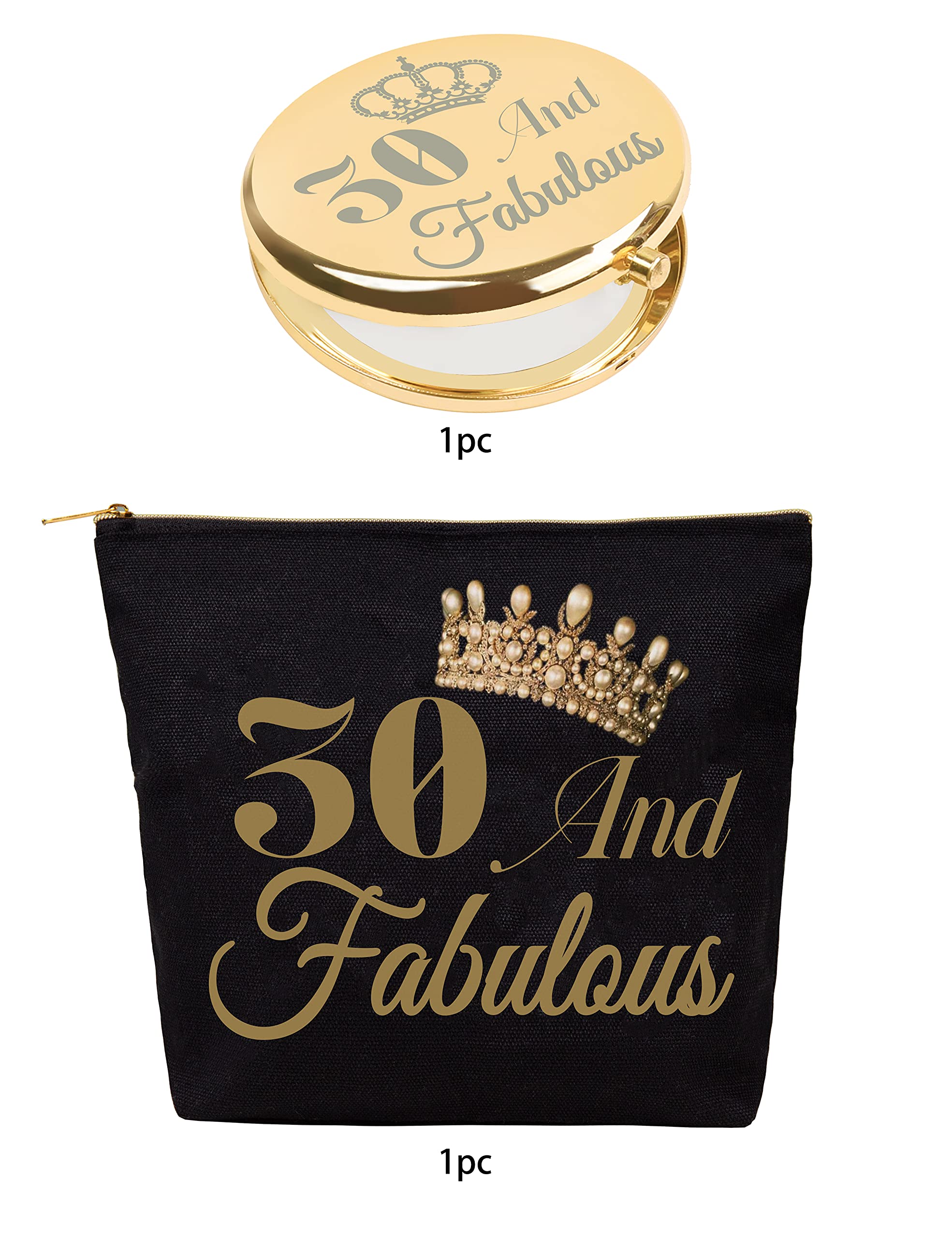 VeryMerryMakering 30th Birthday Cosmetic Case with Mirror - Gold Makeup Bag for Travel & Gifts - Perfect for Bridal Shower, Bachelorette Party & Birthday Celebrations