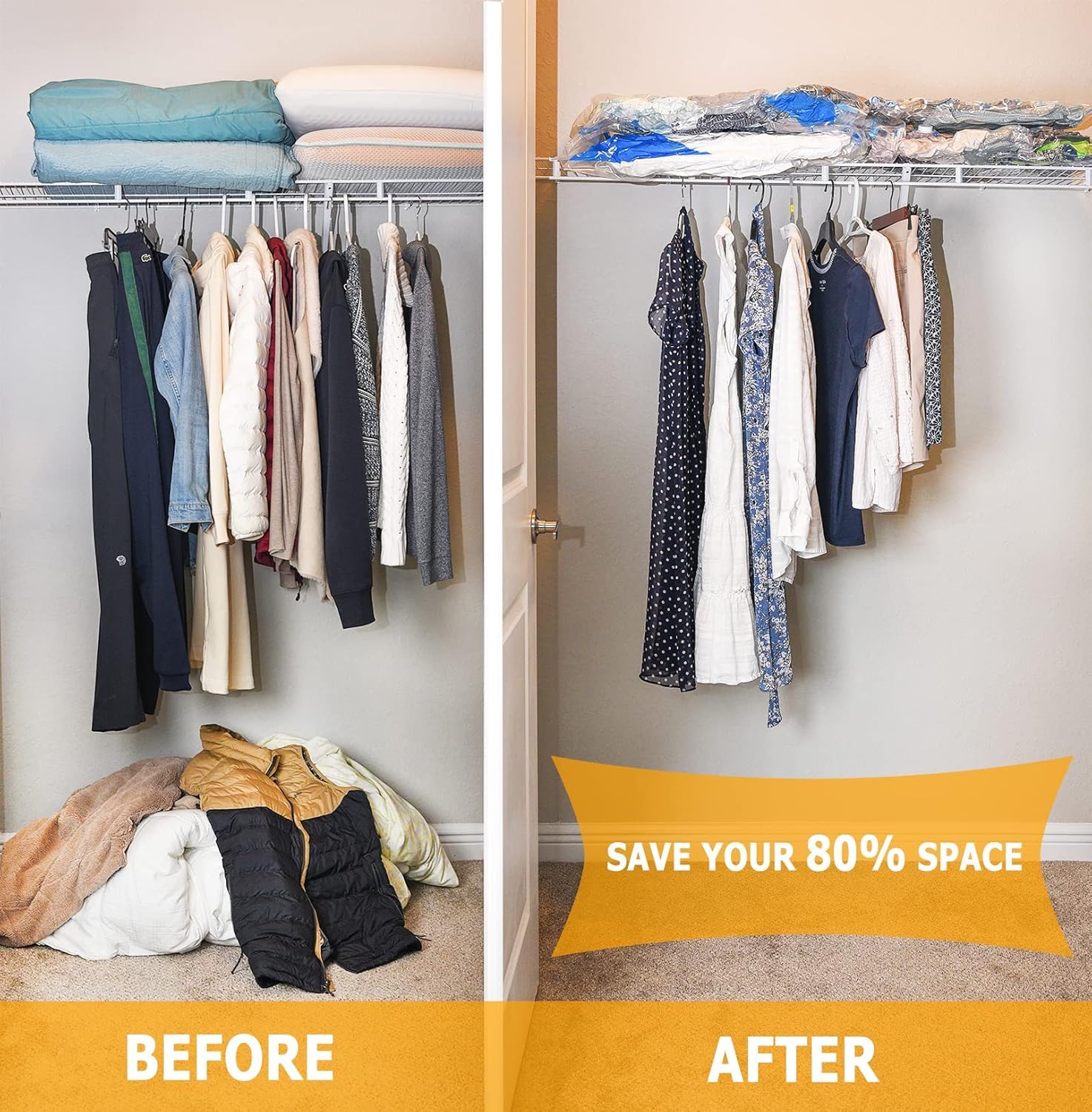 8 Large Vacuum Storage Bags - Space Saving Airtight Compression Sealer Bags for Clothes, Pillows, Comforters, Blankets & Bedding | Perfect for Travel, Seasonal Storage & Home Organization