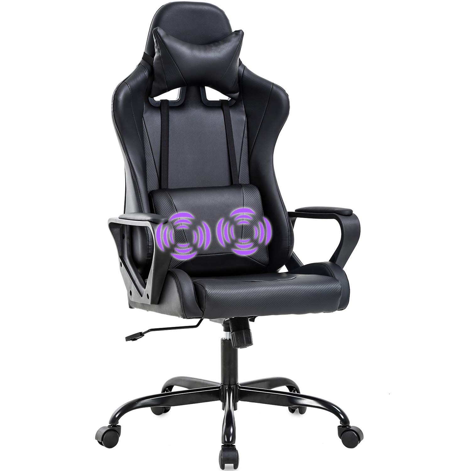 Premium Ergonomic Gaming & Office Chair - High Back PU Leather Executive PC Racing Chair with Adjustable Lumbar Support, Headrest & Armrest - Swivel Rolling Task Chair for Home, Office & Esports (Black) - Perfect for Long Gaming Sessions, Remote Work & Computer Use