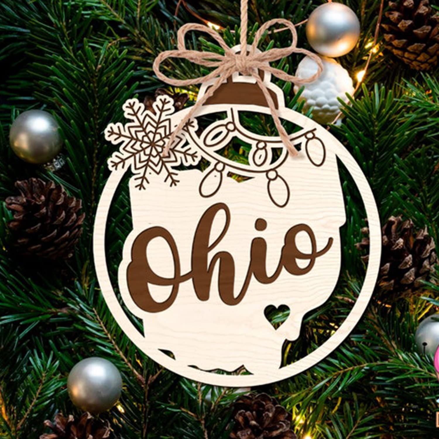 Ohio State Wooden Christmas Tree Ornaments - Set of 10 Handcrafted USA Holiday Decorations | Christmas Home Decor for Tree, Mantel & Gift Giving