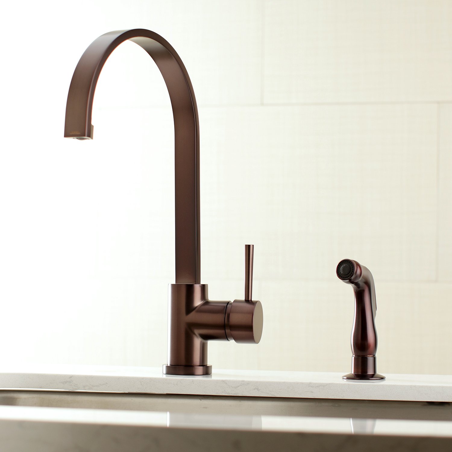 Kingston Brass LS8715DLSP Concord 8-Inch Spout Reach Kitchen Faucet in Oil Rubbed Bronze - Perfect for Modern Farmhouse & Traditional Kitchen Sinks