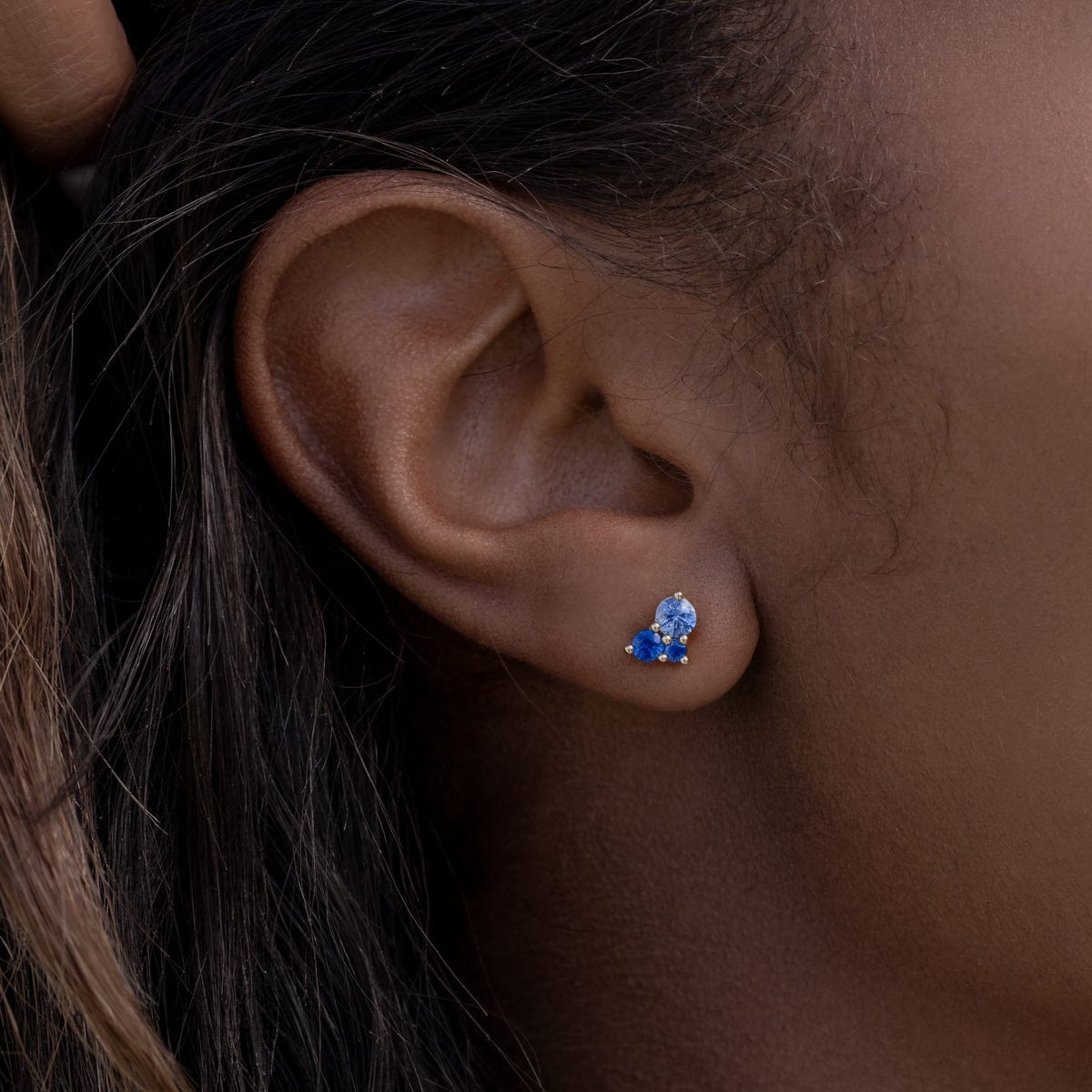 Large Sapphire Ocean Trio Stud Earrings – Elegant Blue Gemstone Jewelry for Women, Perfect for Parties, Weddings & Special Occasions