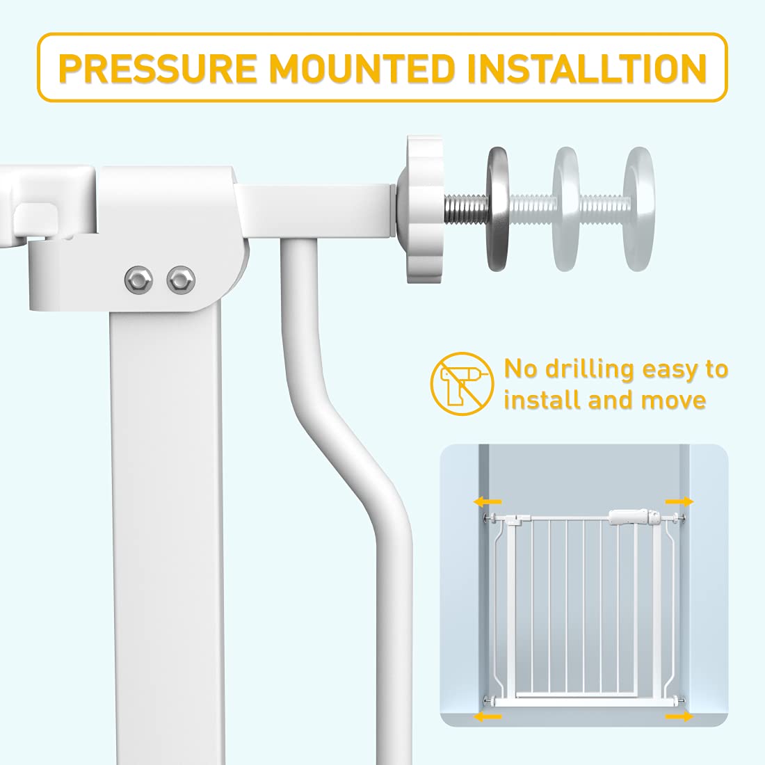 Fairy Baby 29-34 Inch Wide Pressure Mounted Walk Through Baby Gate for Doorways, Stairs & Hallways - Pure White Safety Gate for Toddlers & Pets - Perfect for Home, Nursery & Staircase Protection