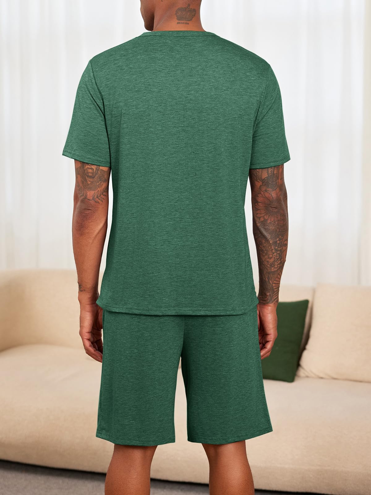 Runcati Men's Pajama Sets - 2 Piece Short Sleeve T-Shirt & Lounge Shorts - Breathable Summer Sleepwear for Relaxing at Home or Vacation