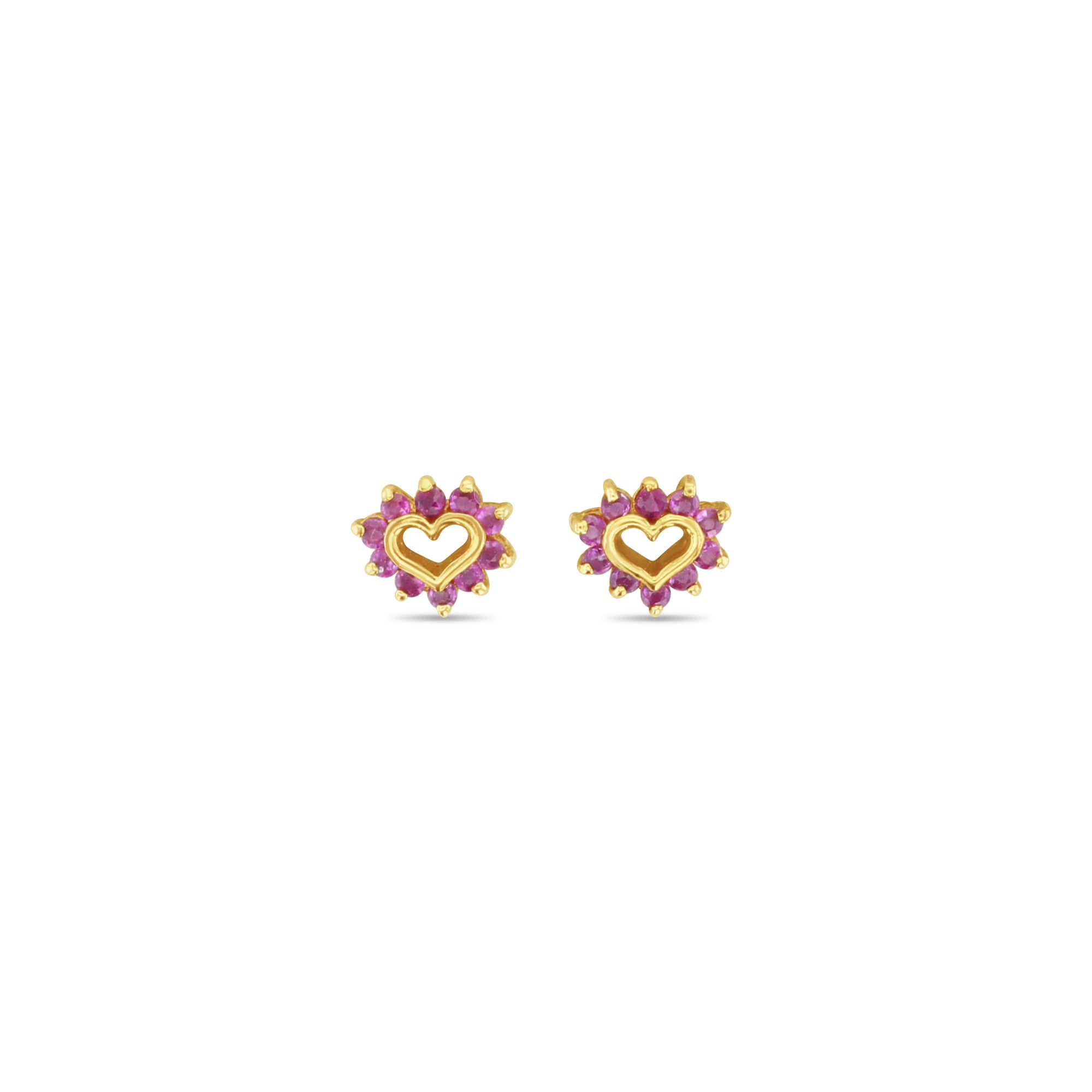 14K Yellow Gold Dainty Small Ruby Heart Cutout Stud Earrings – Perfect for Valentine’s Day Gifts, Anniversary & Romantic Occasions