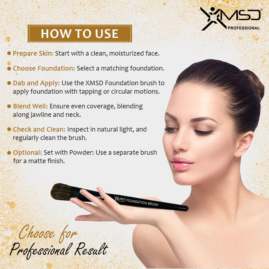 XMSD Professional Foundation Brush - Natural Bristles Makeup Brush for Flawless Liquid & Powder Foundation Application - Perfect for Daily Makeup, Bridal Looks & Professional Makeup Artists