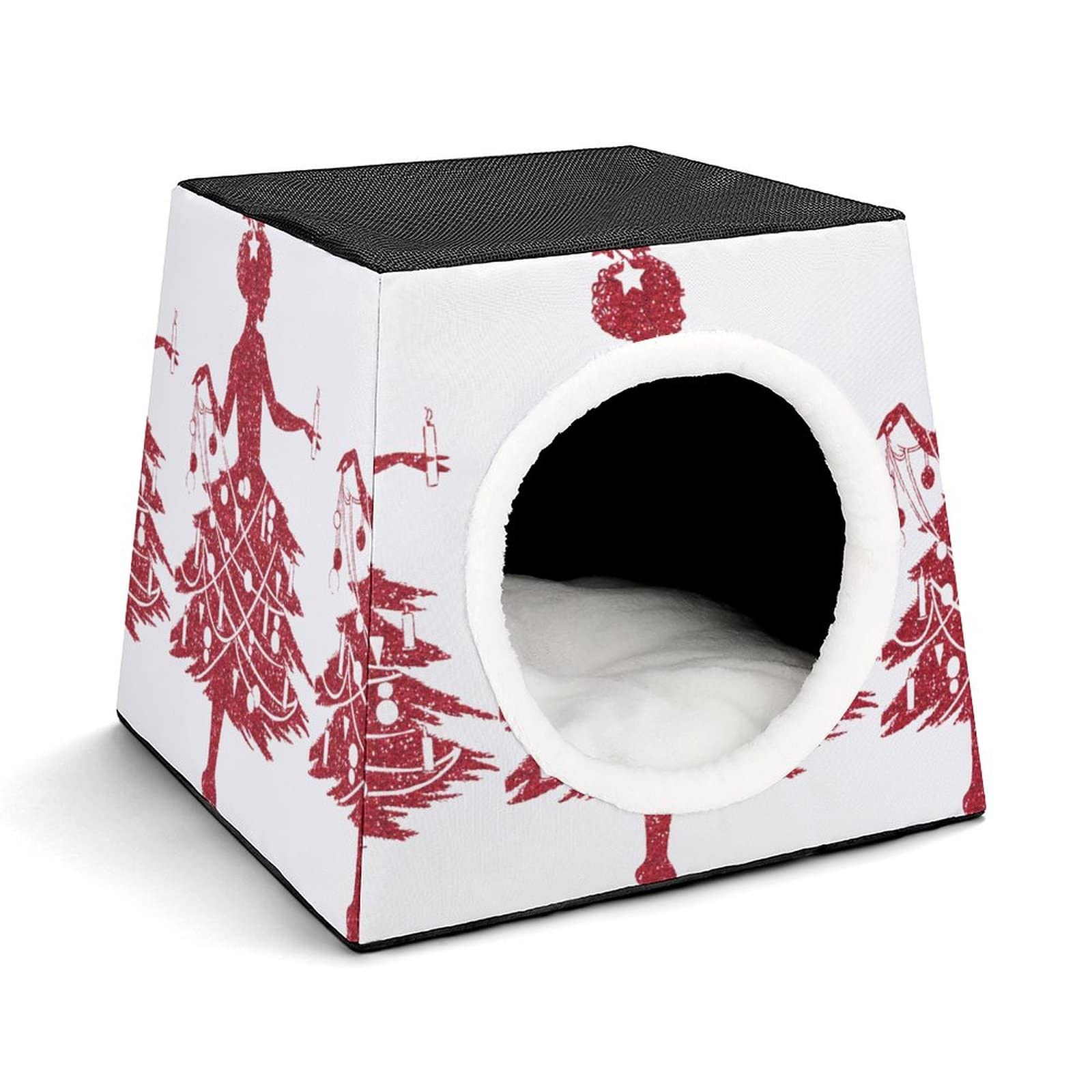 Multi-Functional Cat House & Bed - Foldable Cat Sofa with Removable Cushion, Scratch Toy for Indoor Cats | Perfect for Christmas Gifts, Home Decor & Pet Comfort (Red)