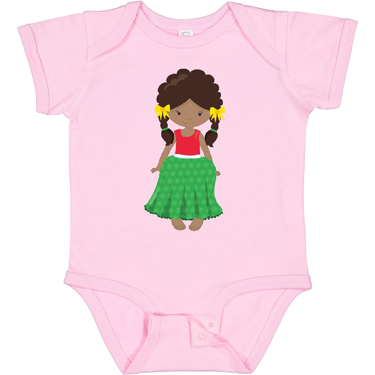 Inktastic African American Girl Fashion Baby Bodysuit with Green Skirt - Perfect for Casual Wear, Family Photos, and Special Occasions