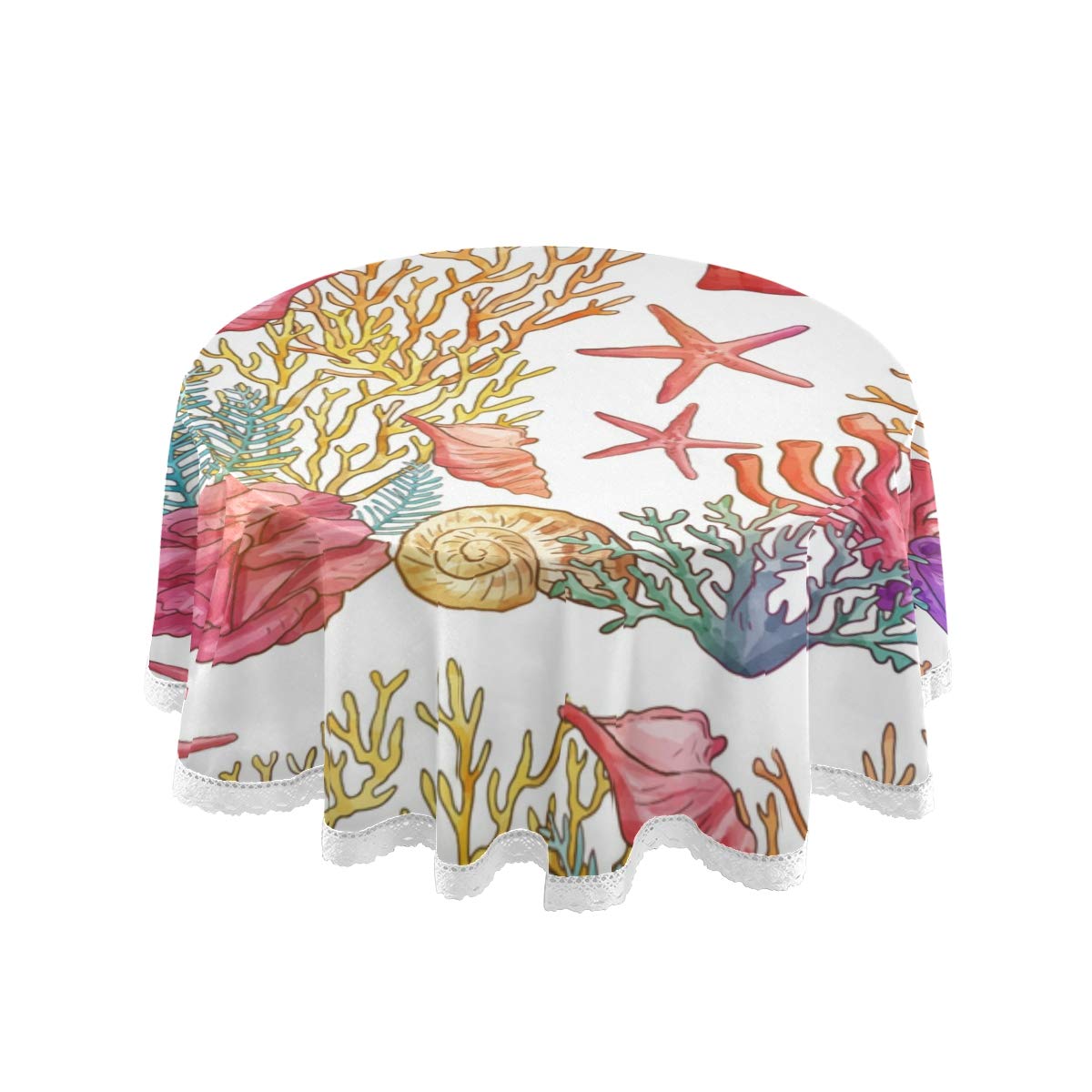 60 Inch Round Tablecloth - Watercolor Coral Polyester Circular Table Cover for Dining, Holiday Banquet, Wedding & Baby Shower | Perfect for Indoor/Outdoor Events & Home Decor