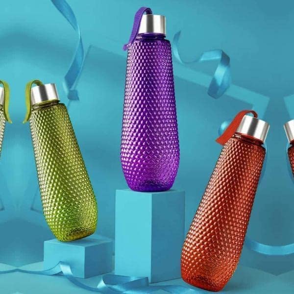 ASVMART 3-Pack Plastic Water Bottles with Steel Finish Cap | 1000ml PET Bottles | Honeycomb Design for Better Grip | BPA-Free Reusable Drinkware for Home, Office, Gym & Outdoor Activities | Blue