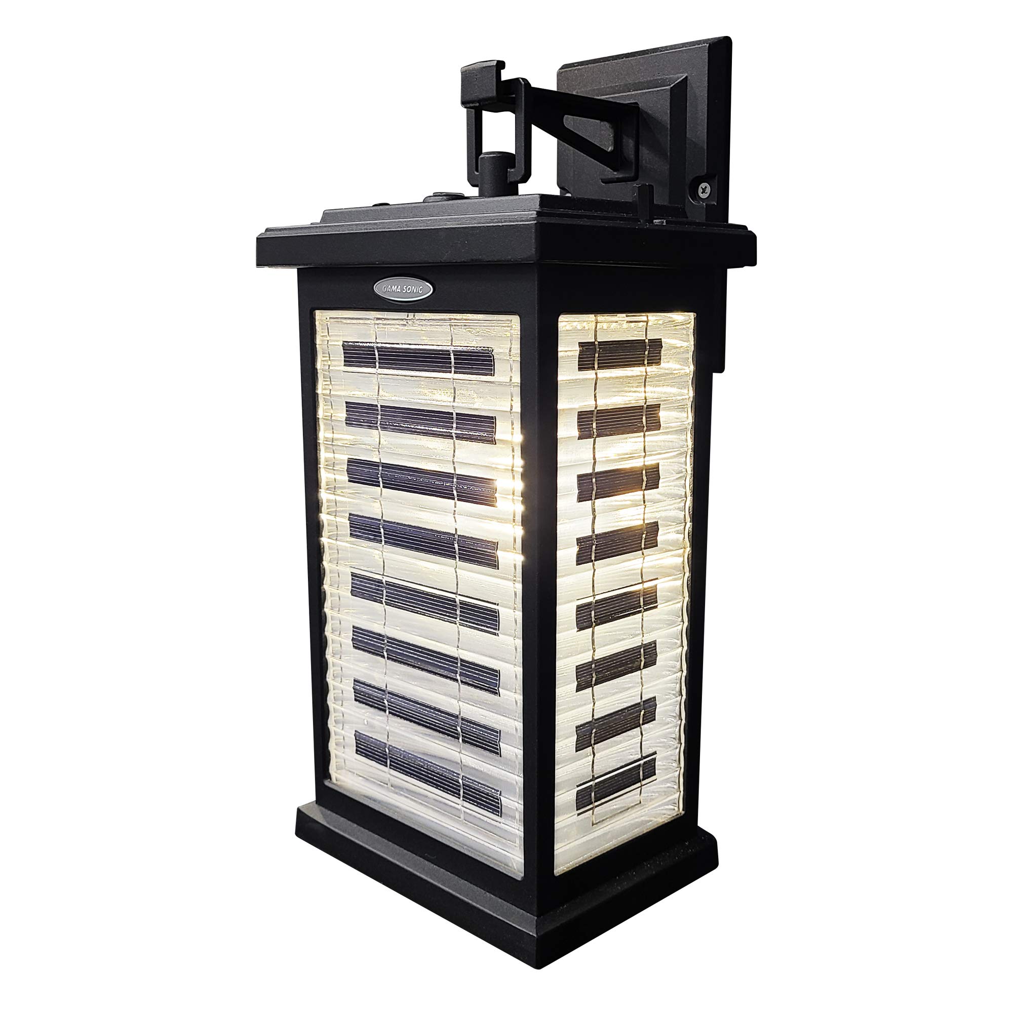 Gama Sonic Farmhouse Outdoor Solar Wall Light - Black Cast Aluminum Sconce with Transparent Solar Panel, Modern Coach Lantern, Warm White LED Light (GS-130) - Perfect for Porch, Patio, Garden, and Pathway Lighting