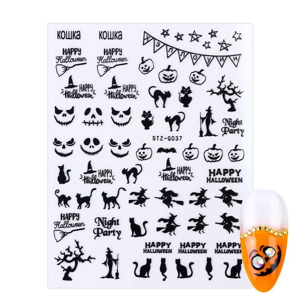 3D Halloween Nail Art Stickers - 9 Sheets Self-Adhesive Nail Decals with Skull, Witch, Pumpkin, Ghost & Cat Designs - Perfect for Halloween Parties, Manicures & Nail Decorations - Great for Costume Parties, Trick or Treat Events & Spooky Nail Art