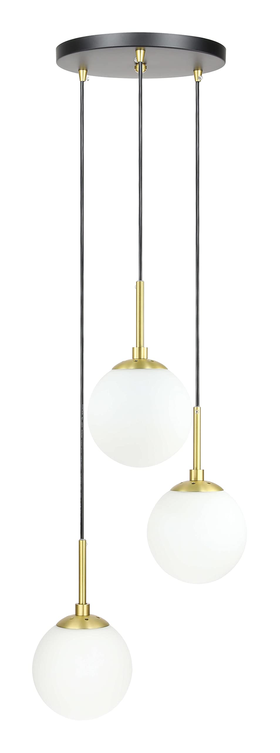 XiNBEi Lighting 3-Light Globe Cluster Pendant Light - Modern Adjustable Black Brass Chandelier for Kitchen Island, Stairwell & Staircase Lighting | Dining Room, Foyer & Bedroom Decoration