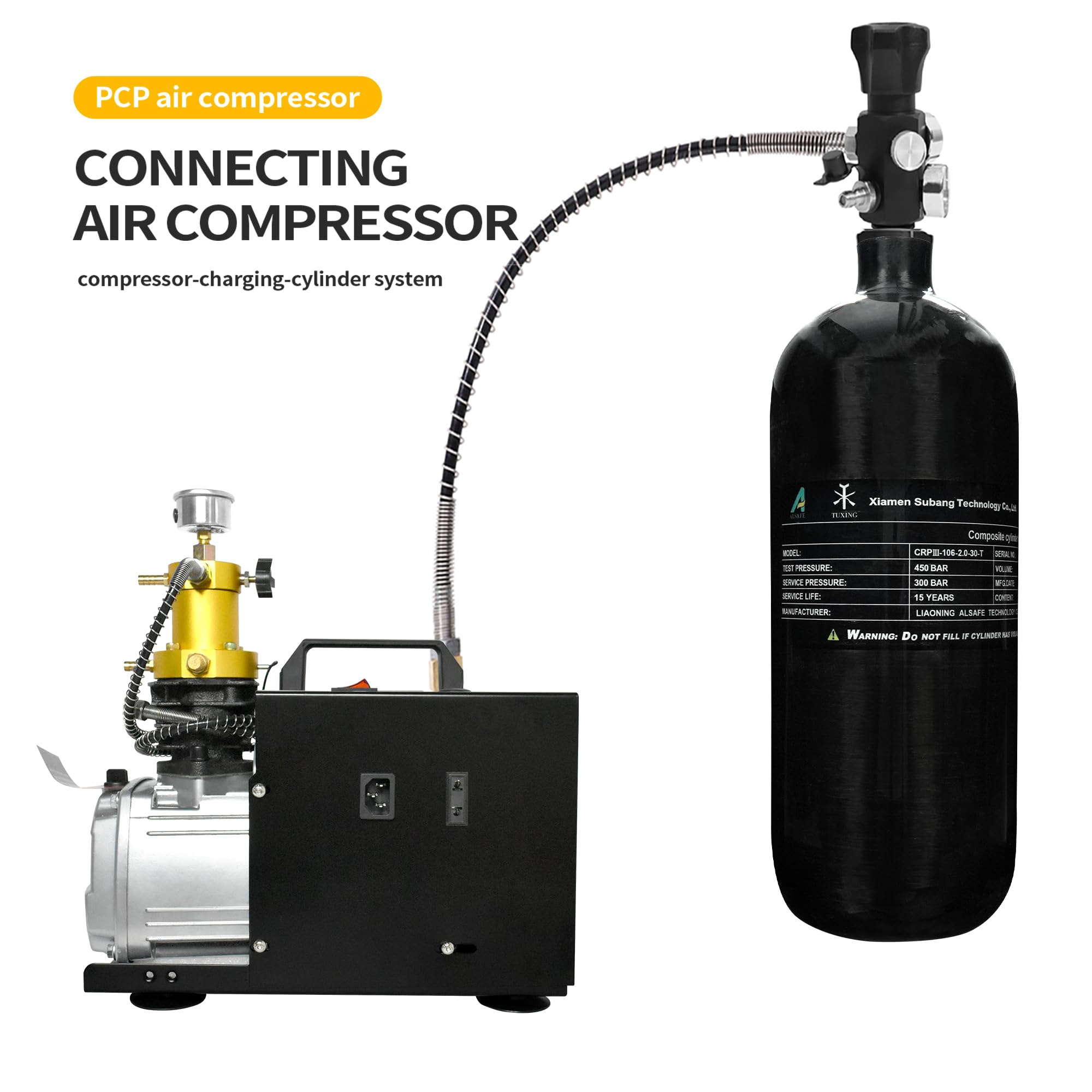 **TUXING 4500psi Carbon Fiber Air Tank 2L (Empty) & PCP Paintball Filling Station with Pressure Gauge Valve – Scuba Diving, PCP Airgun, Paintball Refill Tank with Regulator Gauge for Outdoor Sports & Hunting**