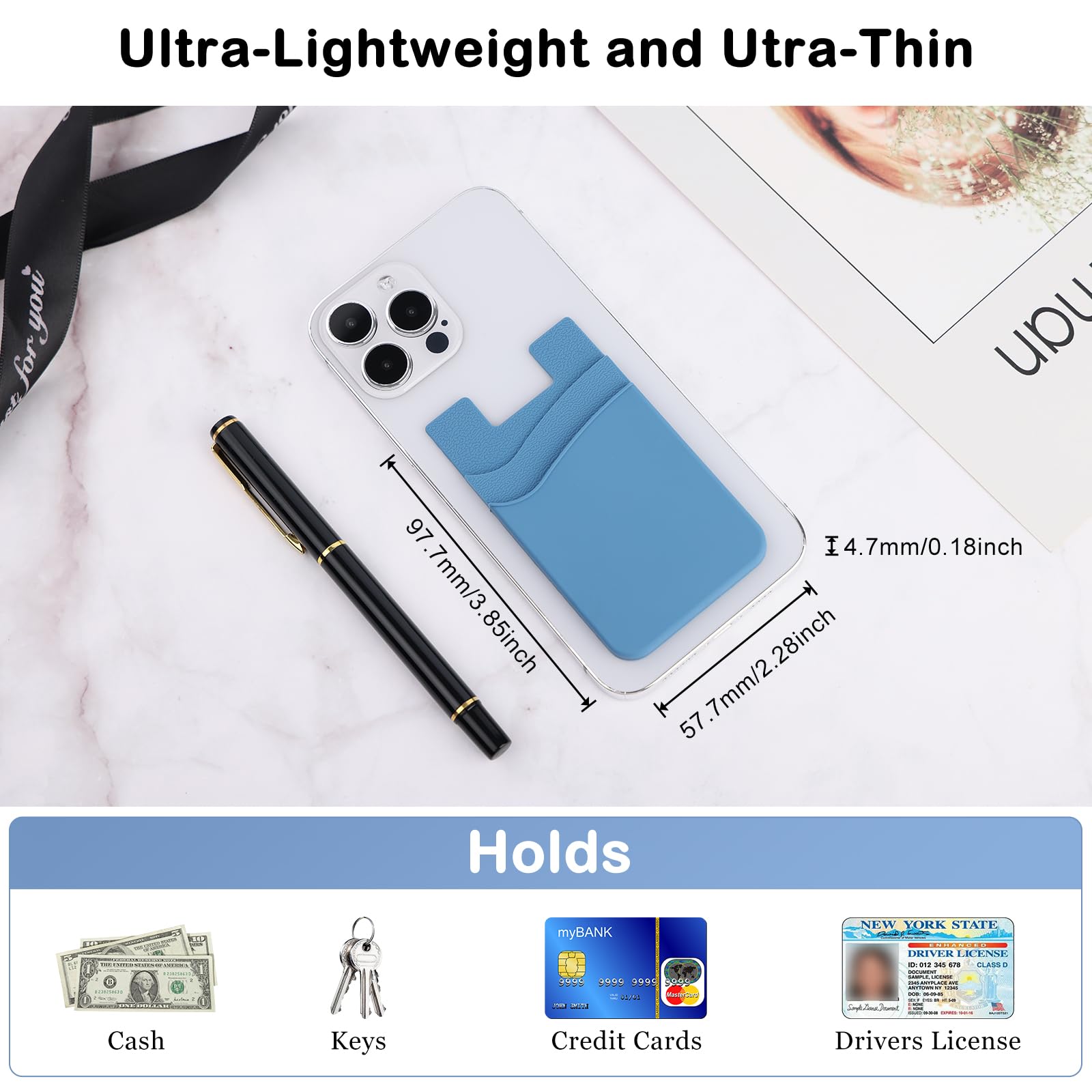 5-Pack Silicone Phone Wallet Sticker - Double Pocket Credit Card Holder for All Smartphones (Navy, Sierra, Pastel, Blue, Black) | Stick-On Back of Phone Case for Hands-Free Shopping & Travel Convenience