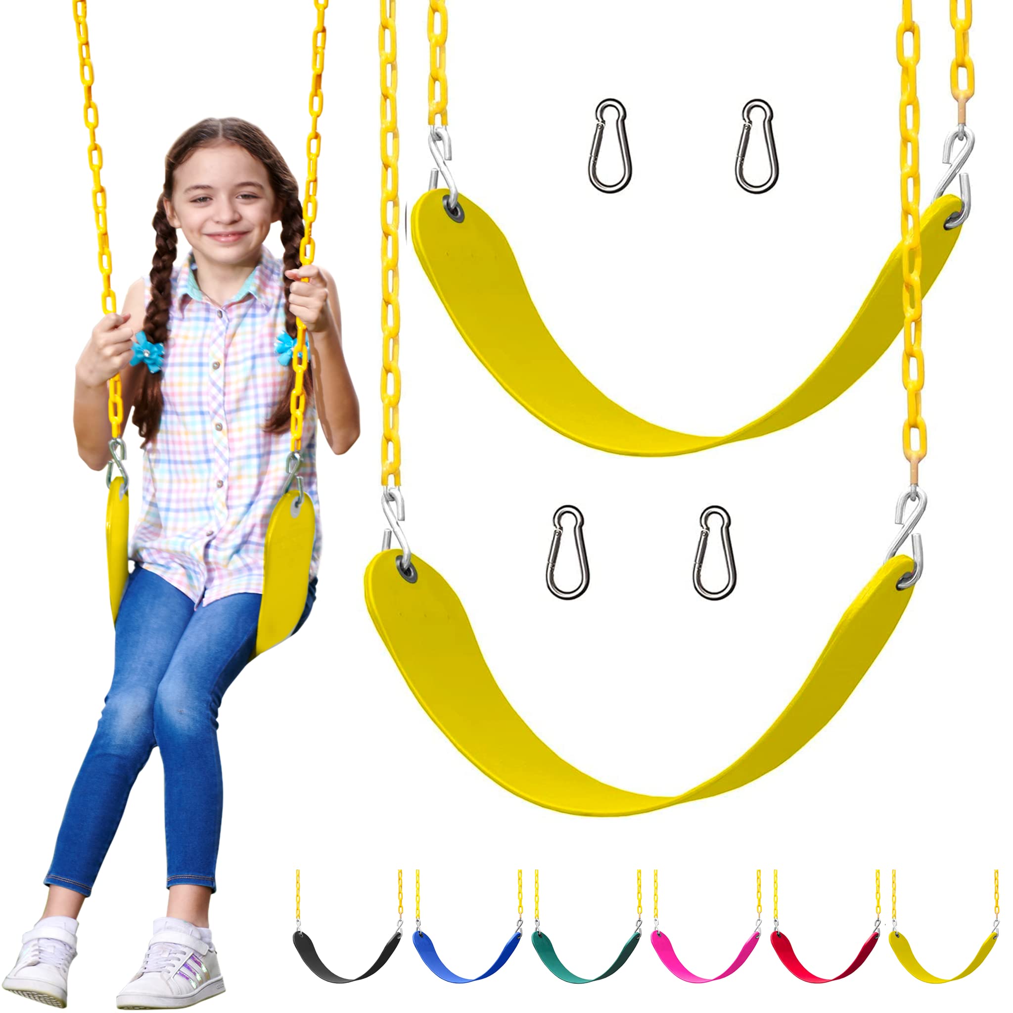 Jungle Gym Kingdom Heavy Duty Outdoor Swing Seat Replacement Kit - Pack of 2 with Durable Chains for Backyard Swing Sets & Playgrounds - Kids Swing Accessories (Yellow) | Perfect for Backyard Fun, Playgrounds, and Outdoor Family Activities
