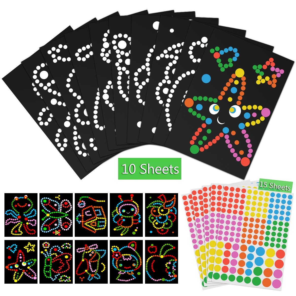 MELLIEX Dot Stickers for Kids - 10 Patterns Adhesive Dot Sticker Paper for Scrapbooking, DIY Art Projects, Bullet Journaling, and Classroom Activities - Fun and Creative Craft Supplies for Children