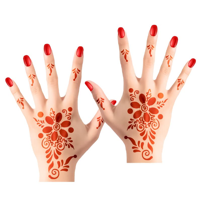 APCUTE Henna Tattoo Stencil Kit - 2-Piece Mehndi Design Set for Hands (Pattern A100) | DIY Body Art for Women & Girls | Perfect for Weddings, Festivals & Special Occasions
