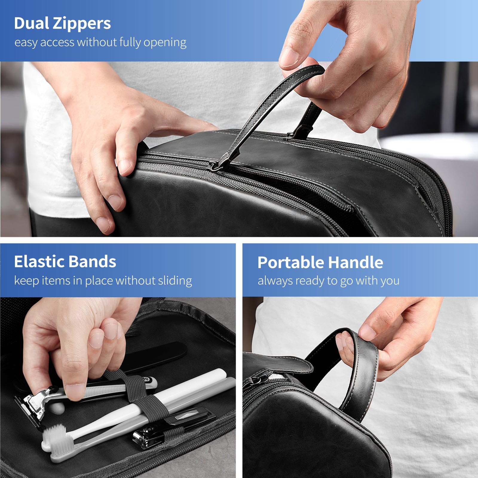 Premium Waterproof Travel Toiletry Bag for Women & Men - Leather Cosmetic Organizer with Handle, Compact Toiletries Case for Cruise, Business Trips & Vacation Essentials (Black, Medium Size) - Perfect for Airplane Carry-on, Gym & Weekend Getaways