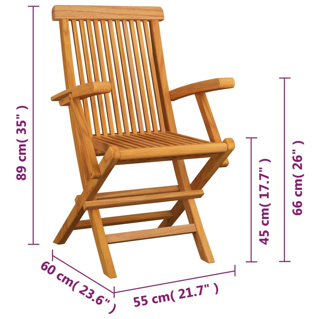 vidaXL Foldable Patio Chairs Set of 4 - Solid Teak Wood with Ergonomic Design - Easy Storage & Low Maintenance - Perfect for Outdoor Dining, Poolside Relaxation & Indoor Decor