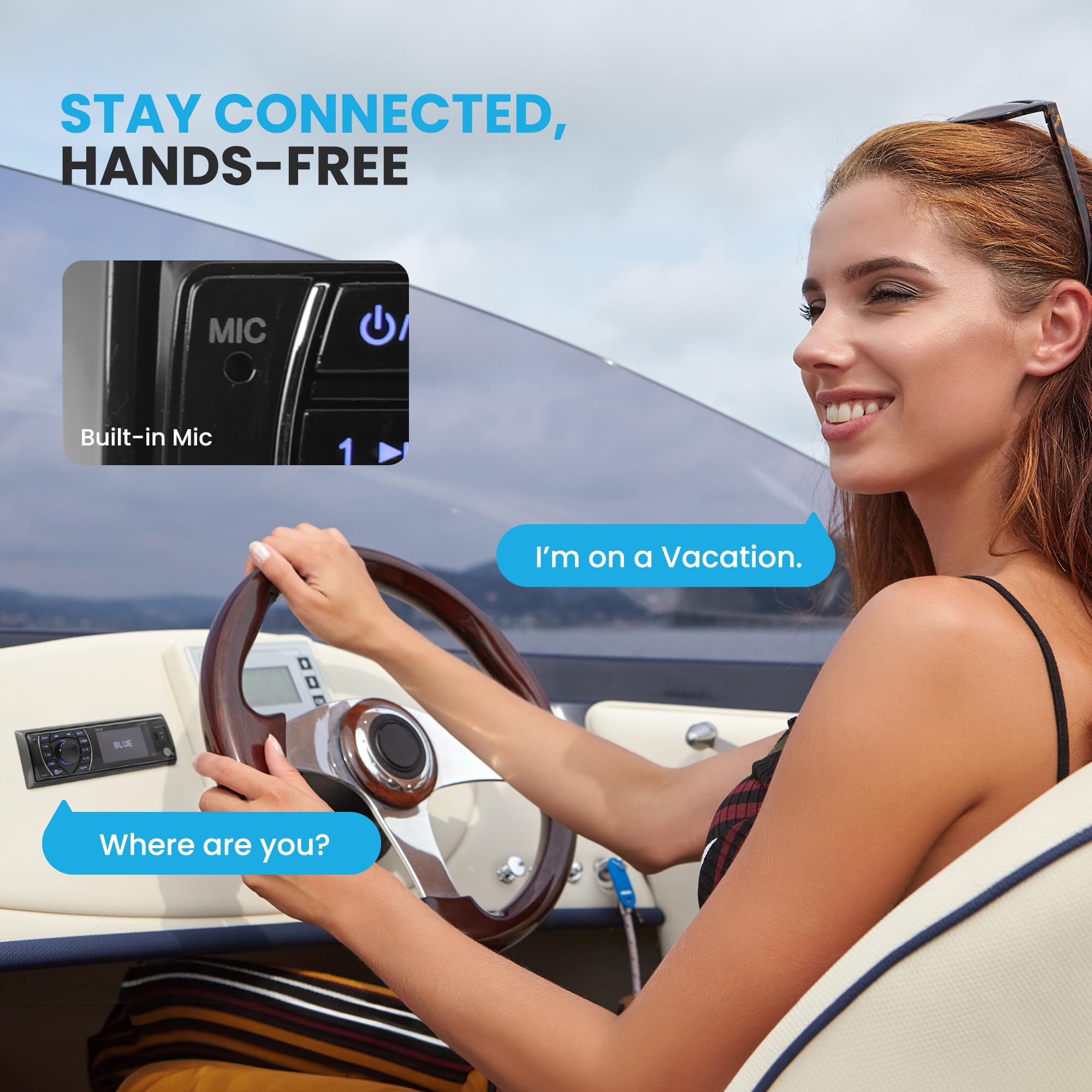 Pyle PLRMR27BTB Bluetooth Marine Stereo Receiver - 12V Single DIN Boat Radio with Digital LCD Display, USB/SD/MP3 Playback, AM/FM Radio, RCA Output & Remote Control - Perfect for Boats, Yachts & Marine Vehicles